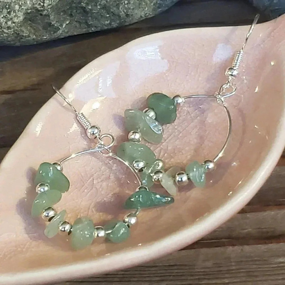 Baroque Green Agate Sterling Silver Plate Earrings - Picture 7 of 8